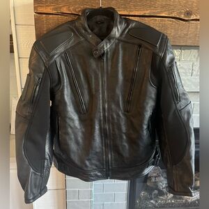 Xelement Black Leather Advanced Motorcycle Gear Padded Quilted Jacket Size XL